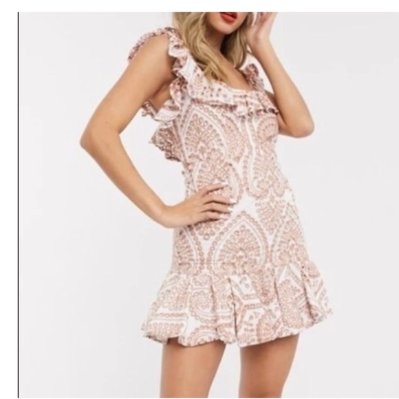 Bardot eyelet embroidered Eliza white contrast ruffles open back dress - Picture 4 of 6